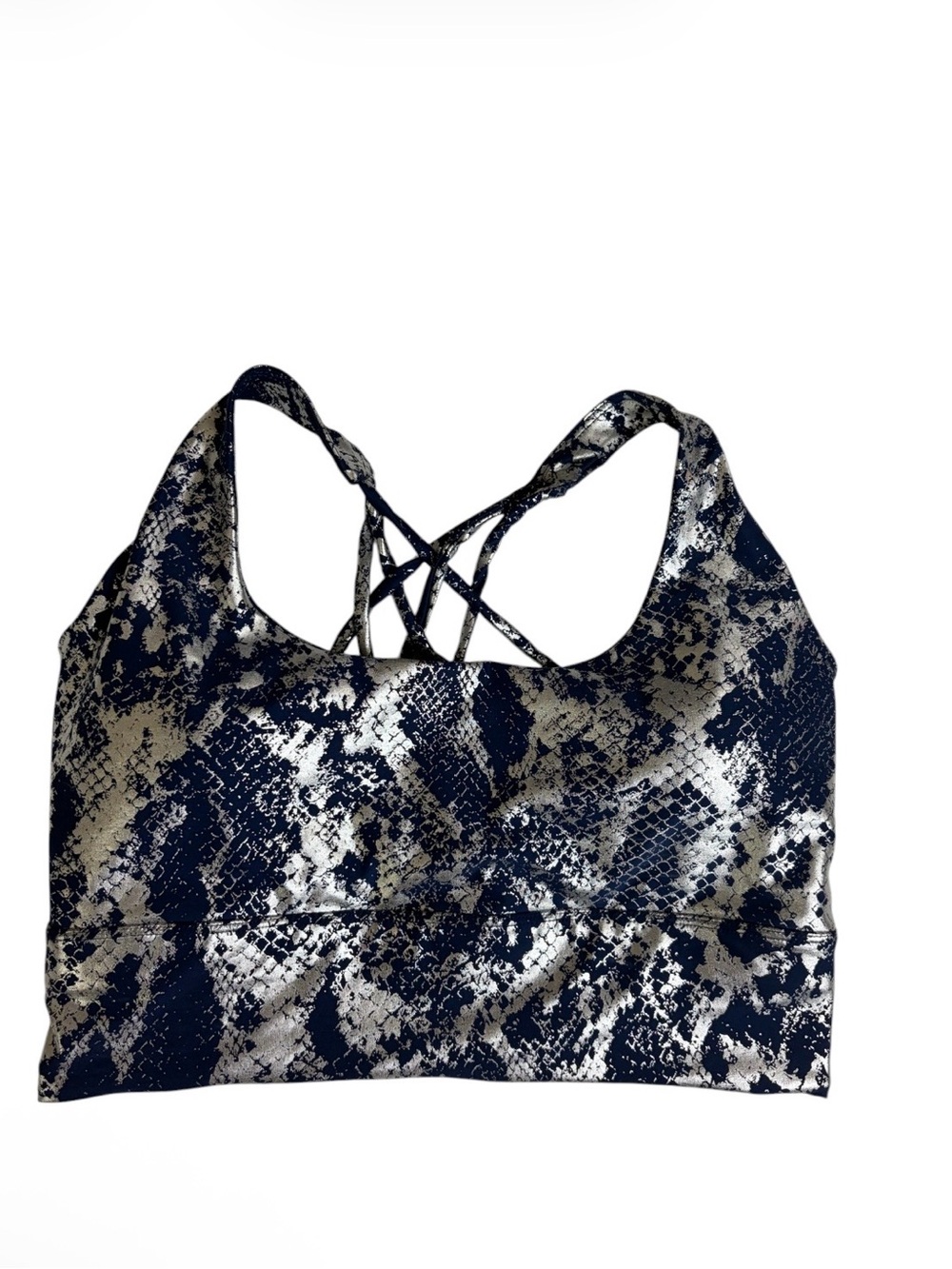 NWT RAE MODE blue & sliver foil metallic snake  sports bra or crop top size M